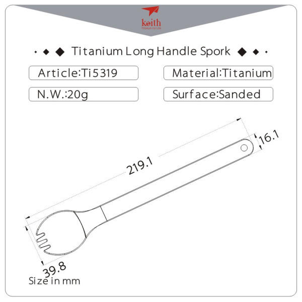 Kanál Keith Titanium Small Titanium Spork Spoon