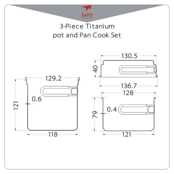 Edénykészlet Keith Titanium 3-Piece Titanium pot and Pan Cook Set
