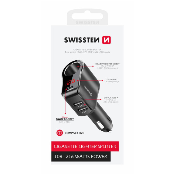 Swissten Car Adapter Compact 108W - 216W autós adapter