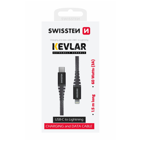 Swissten Kevlar USB-C/Lightning 1,5 m töltő és adatkábel